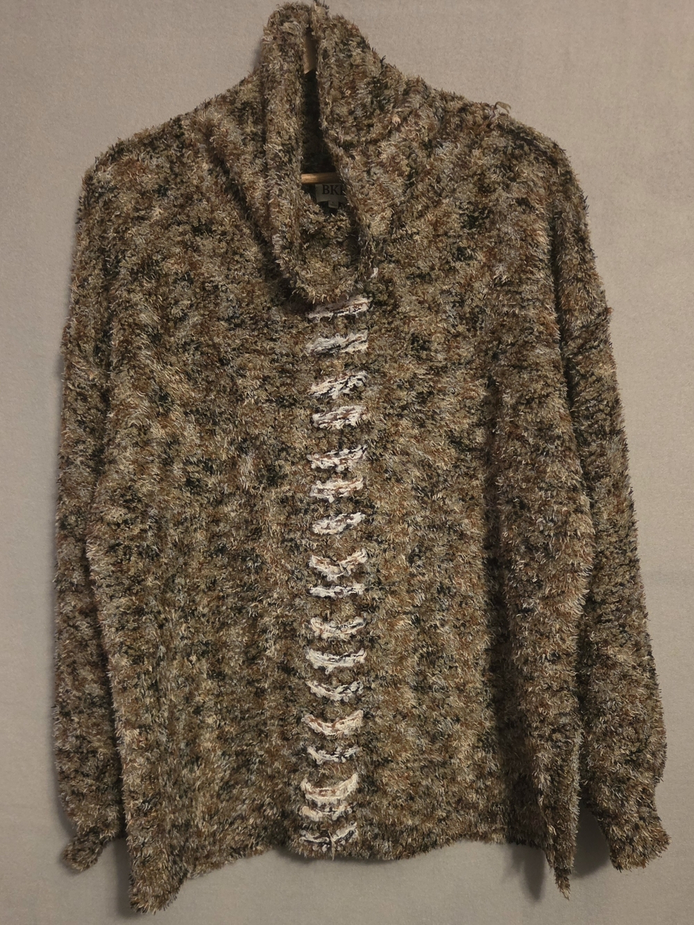 BKE Cozy Funnel Neck Oversized Eyelash Sweater - Brown Multi. Size L
